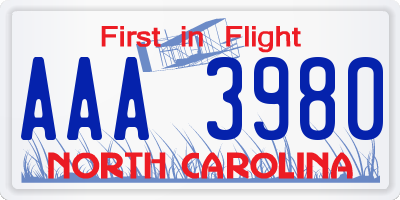 NC license plate AAA3980