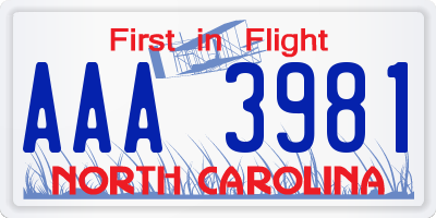 NC license plate AAA3981