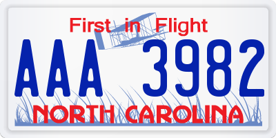 NC license plate AAA3982