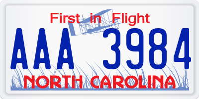 NC license plate AAA3984