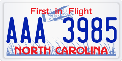 NC license plate AAA3985