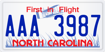 NC license plate AAA3987