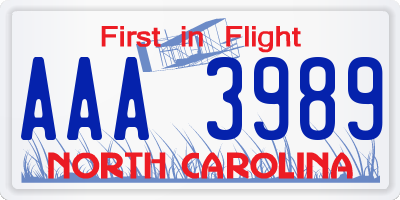 NC license plate AAA3989