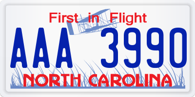 NC license plate AAA3990