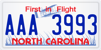 NC license plate AAA3993