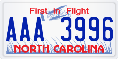 NC license plate AAA3996