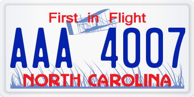 NC license plate AAA4007