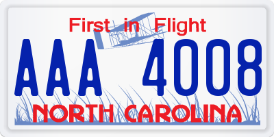 NC license plate AAA4008