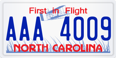 NC license plate AAA4009