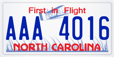 NC license plate AAA4016