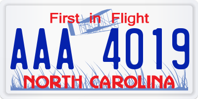 NC license plate AAA4019