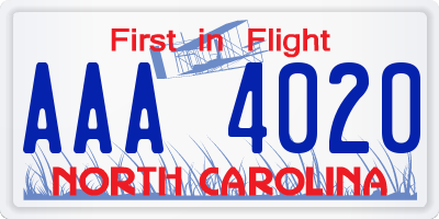 NC license plate AAA4020