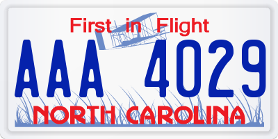 NC license plate AAA4029