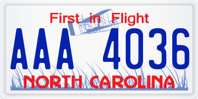 NC license plate AAA4036