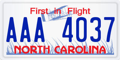 NC license plate AAA4037