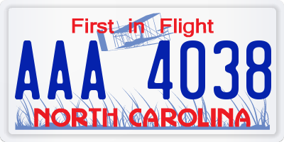 NC license plate AAA4038