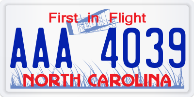 NC license plate AAA4039