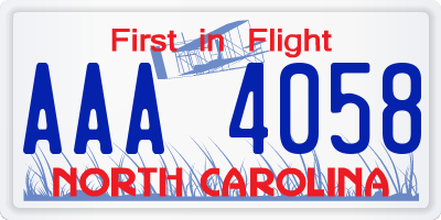 NC license plate AAA4058