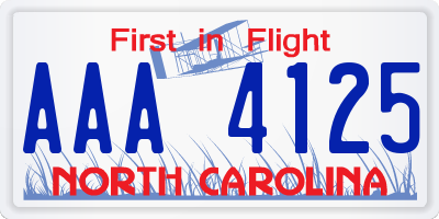 NC license plate AAA4125