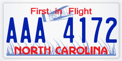 NC license plate AAA4172