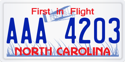 NC license plate AAA4203