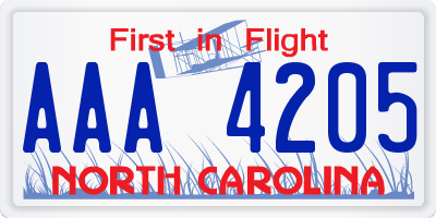 NC license plate AAA4205