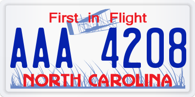 NC license plate AAA4208