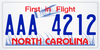 NC license plate AAA4212