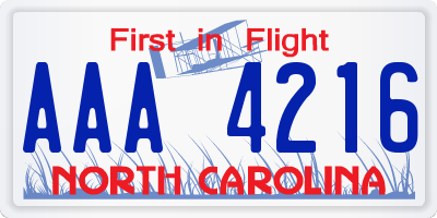 NC license plate AAA4216