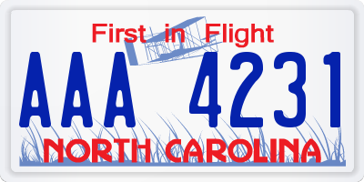 NC license plate AAA4231