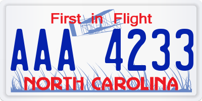 NC license plate AAA4233