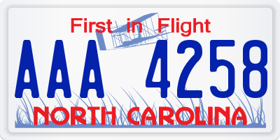 NC license plate AAA4258