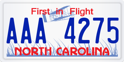 NC license plate AAA4275