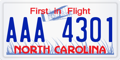 NC license plate AAA4301