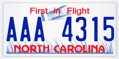 NC license plate AAA4315