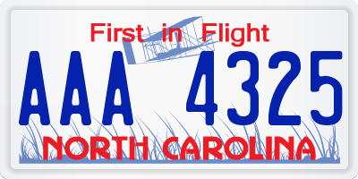 NC license plate AAA4325