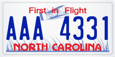 NC license plate AAA4331