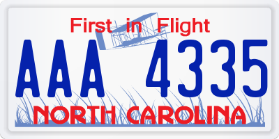 NC license plate AAA4335