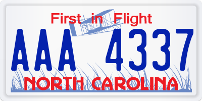 NC license plate AAA4337