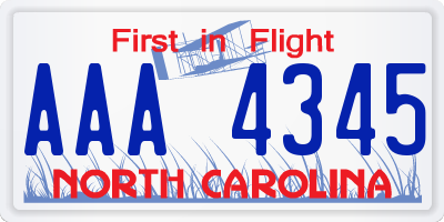 NC license plate AAA4345