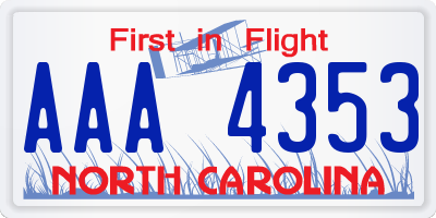 NC license plate AAA4353