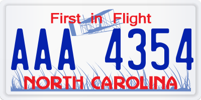 NC license plate AAA4354