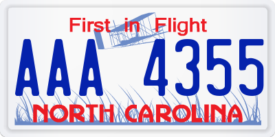 NC license plate AAA4355