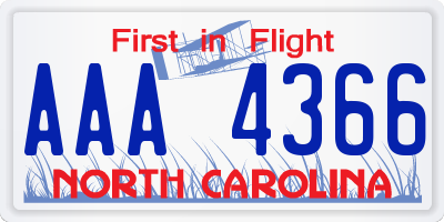 NC license plate AAA4366