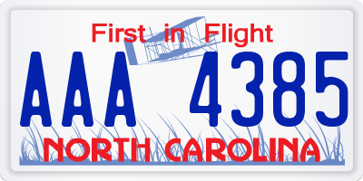 NC license plate AAA4385