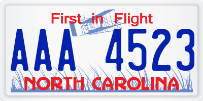 NC license plate AAA4523