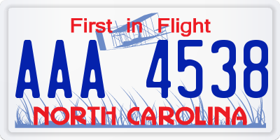 NC license plate AAA4538