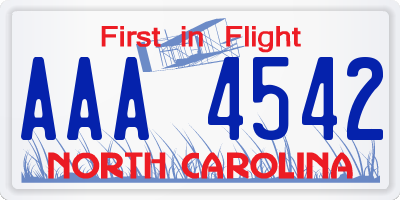 NC license plate AAA4542