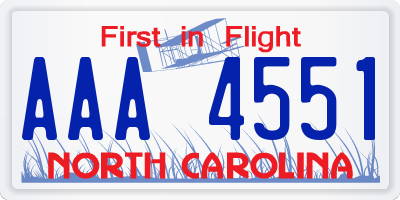 NC license plate AAA4551
