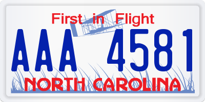 NC license plate AAA4581